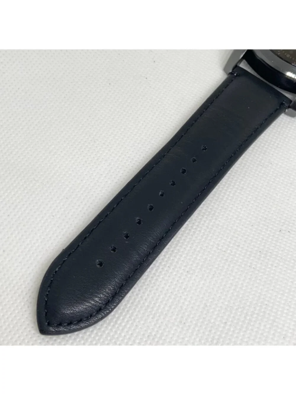 FMD men’s watch black tone quartz analog 50mm Roman indices leather running
